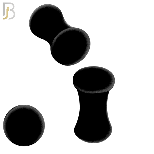 PS01K - Black Color Solid Silicone Double Flare Earring Plugs Sold Pair