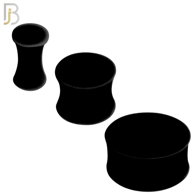 PS01K - Black Color Solid Silicone Double Flare Earring Plugs Sold Pair