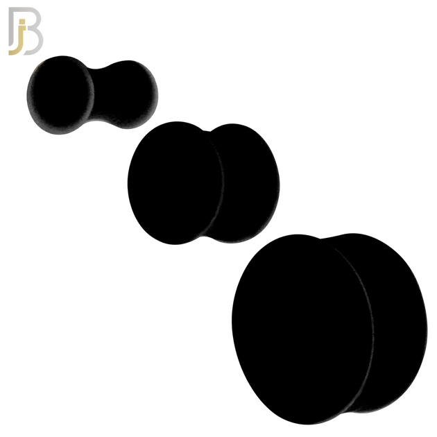 PS01K - Black Color Solid Silicone Double Flare Earring Plugs Sold Pair
