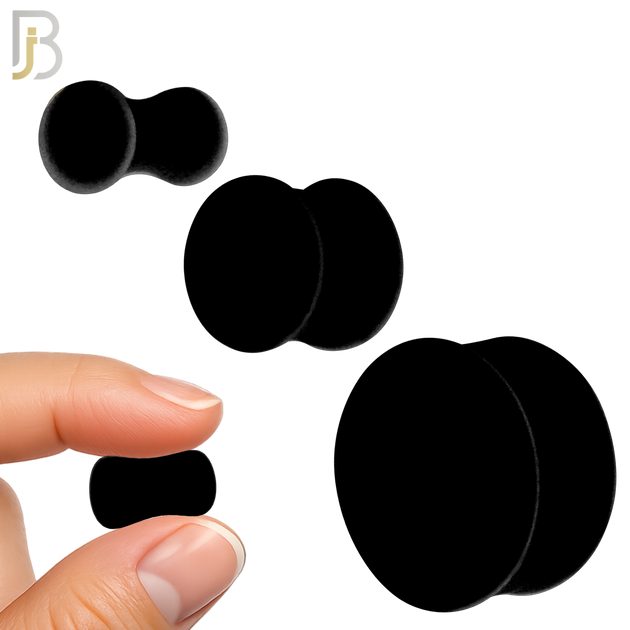 PS01K - Black Color Solid Silicone Double Flare Earring Plugs Sold Pair