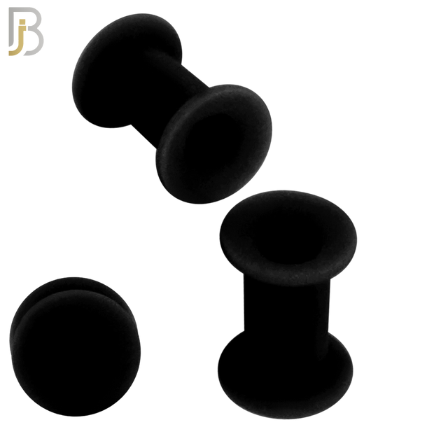 PS07K -  Black Color Hard Silicone Double Flare Plugs Pair