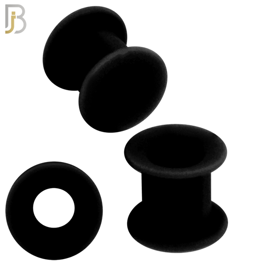 PS07K -  Black Color Hard Silicone Double Flare Plugs Pair
