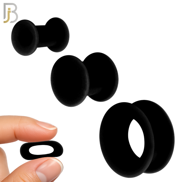 PS07K -  Black Color Hard Silicone Double Flare Plugs Pair