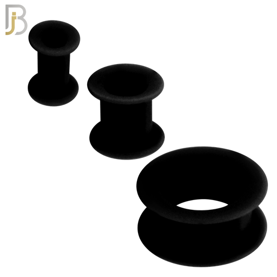 PS07K -  Black Color Hard Silicone Double Flare Plugs Pair