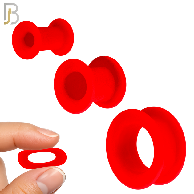 PS07R -  Red Color Hard Silicone Double Flare Plugs Pair