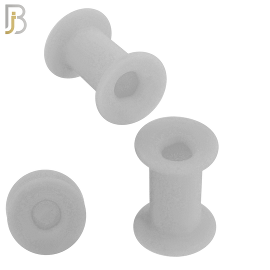 PS07W -  White Color Hard Silicone Double Flare Plugs Pair