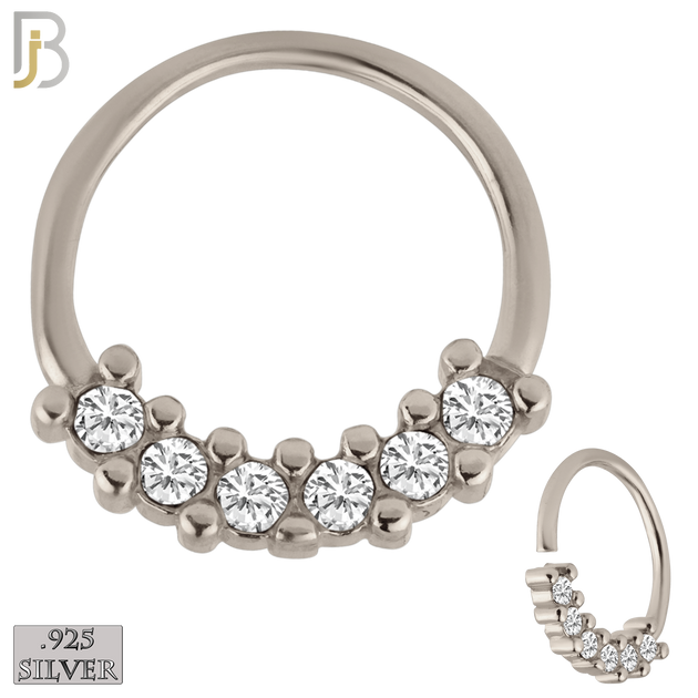 925-TH10 -  .925 Sterling Silver 16g Thickness 6 CZ Bezel Set Tragus Hoops Piercing (PACK OF 6)