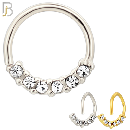 925-TH10 -  .925 Sterling Silver 16g Thickness 6 CZ Bezel Set Tragus Hoops Piercing (PACK OF 6)