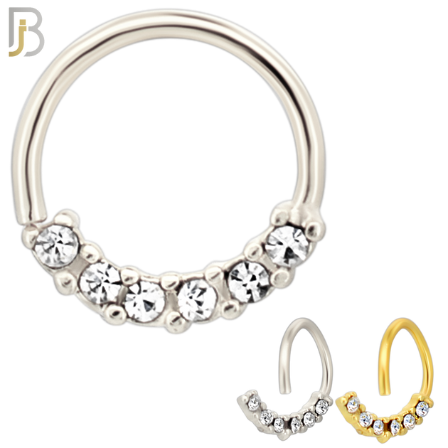 925-TH10 -  .925 Sterling Silver 16g Thickness 6 CZ Bezel Set Tragus Hoops Piercing (PACK OF 6)