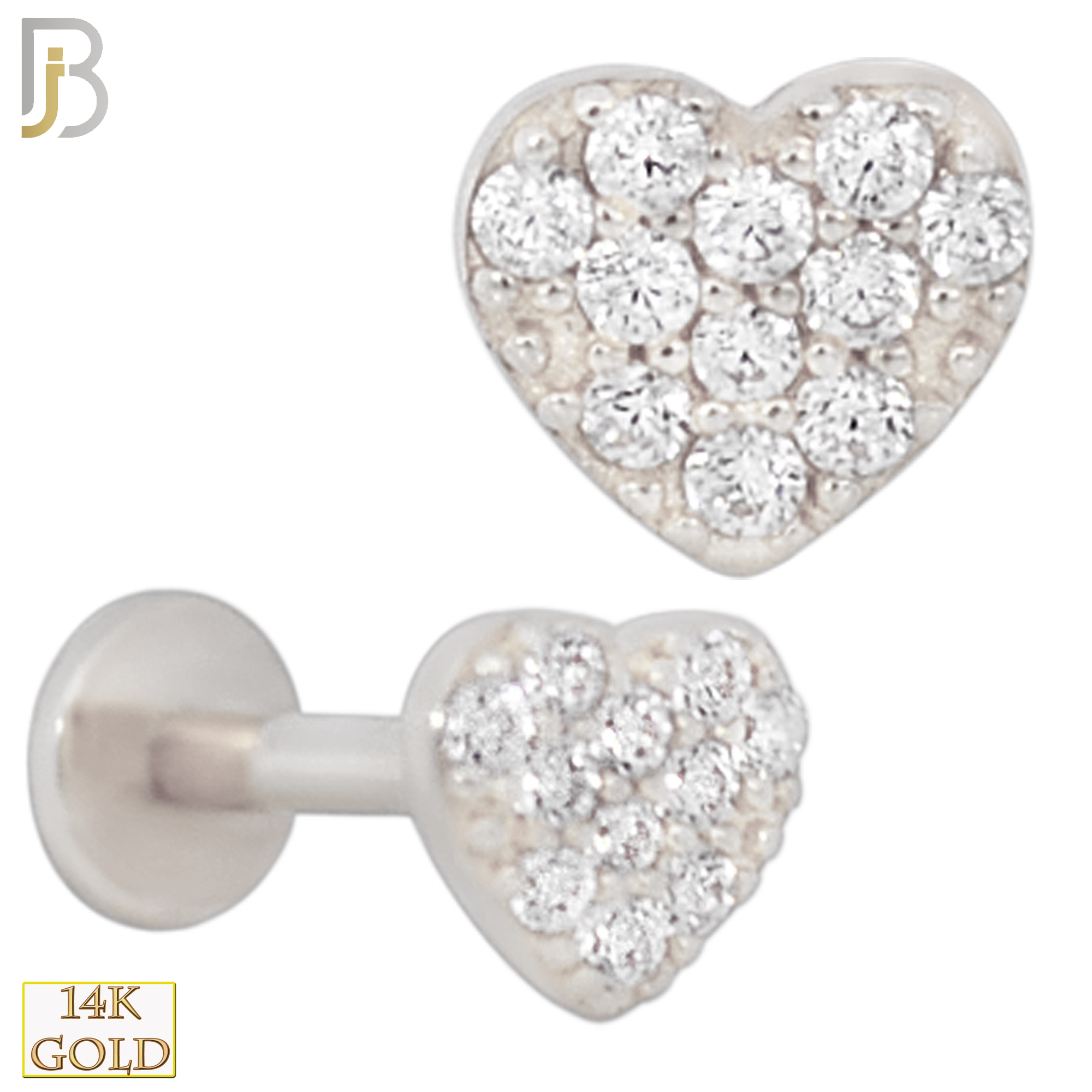 14-LB91 - 14k Solid CZ Studded Heart Labret image 1