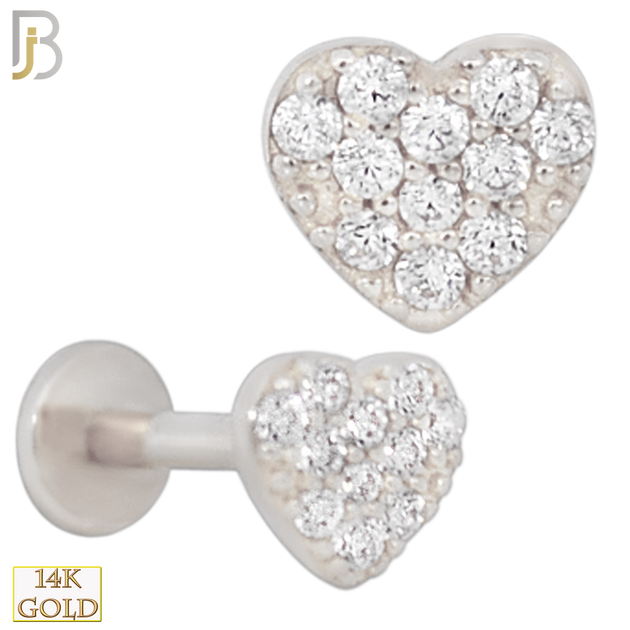 14-LB91 - 14k Solid CZ Studded Heart Labret image 1
