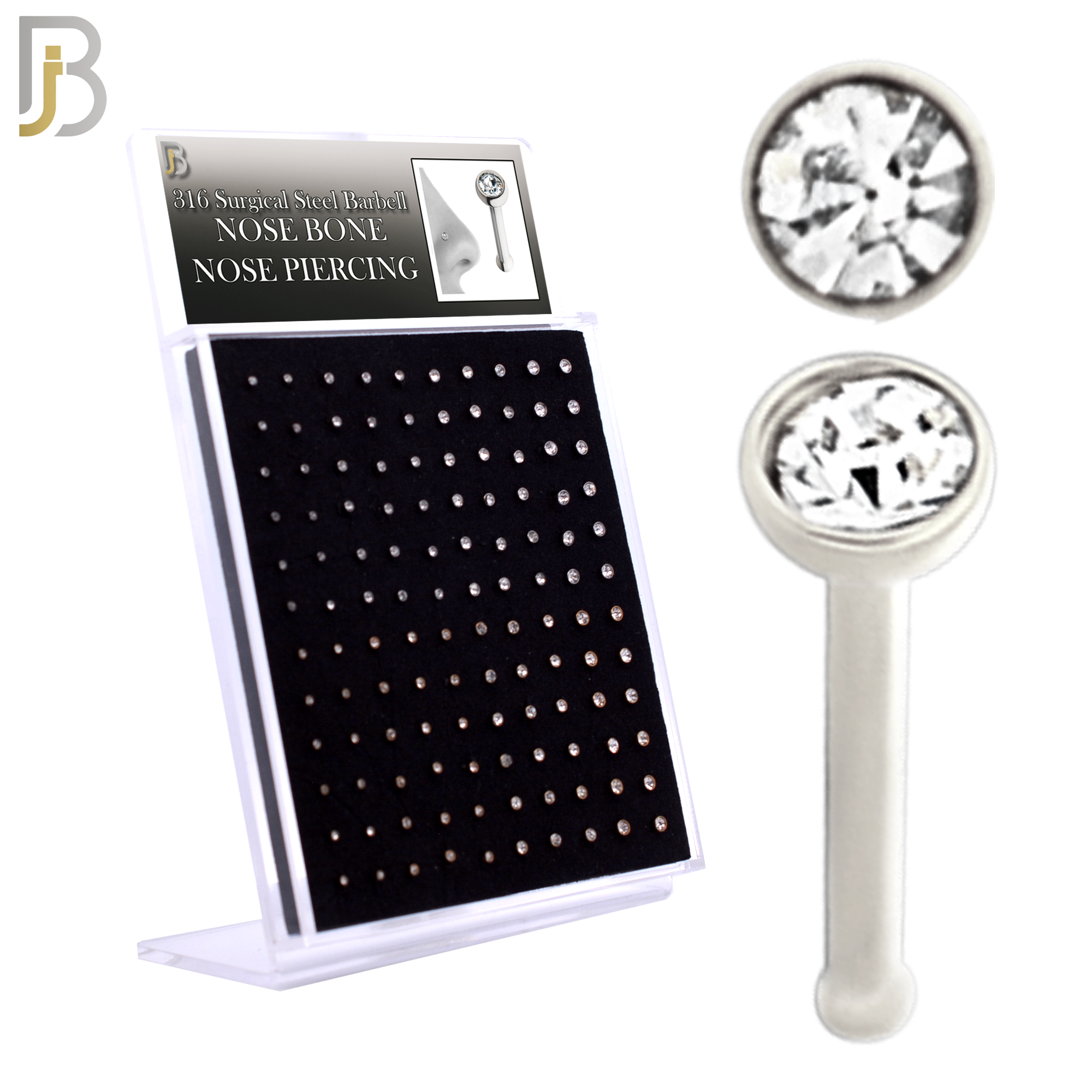 PK-NR04M3 - 316 Surgical Steel Nose Bone with Bezel Set Zircon image 0