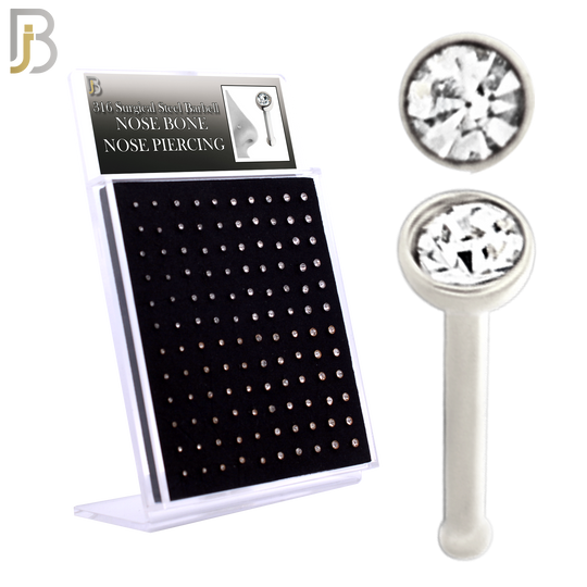 PK-NR04M3 - 316 Surgical Steel Nose Bone with Bezel Set Zircon image 0