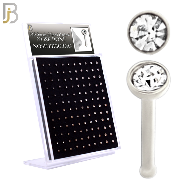 PK-NR04M3 - 316 Surgical Steel Nose Bone with Bezel Set Zircon image 0