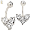 NB118 - 316L Surgical Steel Heart with Rhombus Shaped CZ and Two Round CZ Forming A Heart Belly Ring image 1