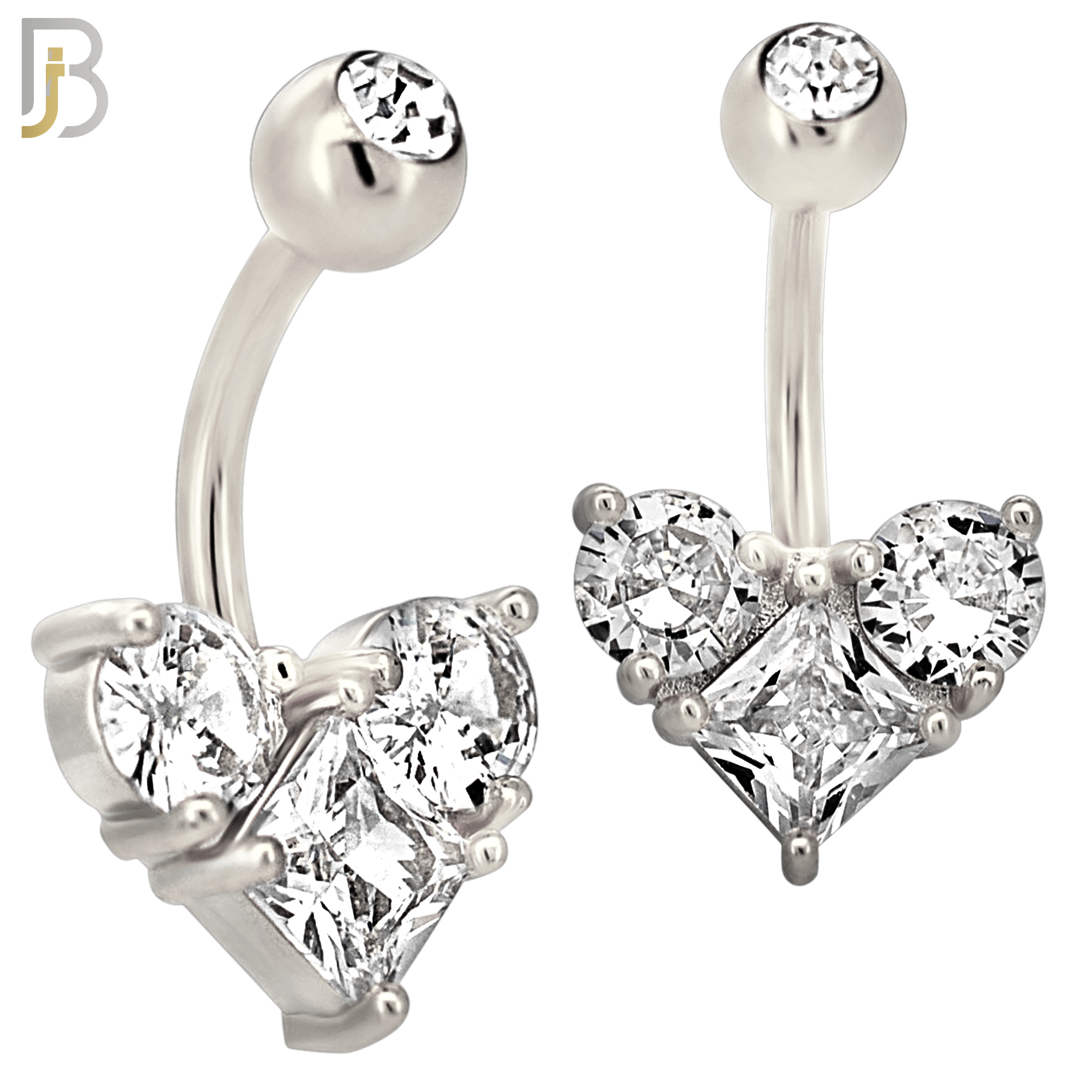 NB118 - 316L Surgical Steel Heart with Rhombus Shaped CZ and Two Round CZ Forming A Heart Belly Ring image 1