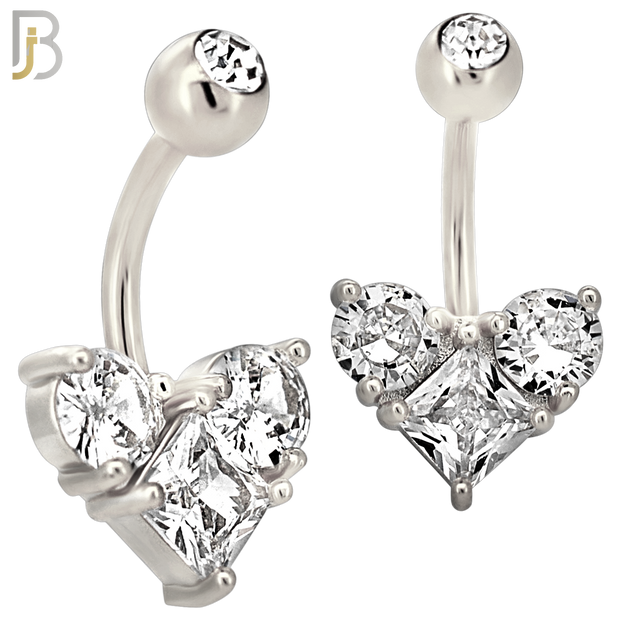 NB118 - 316L Surgical Steel Heart with Rhombus Shaped CZ and Two Round CZ Forming A Heart Belly Ring image 1