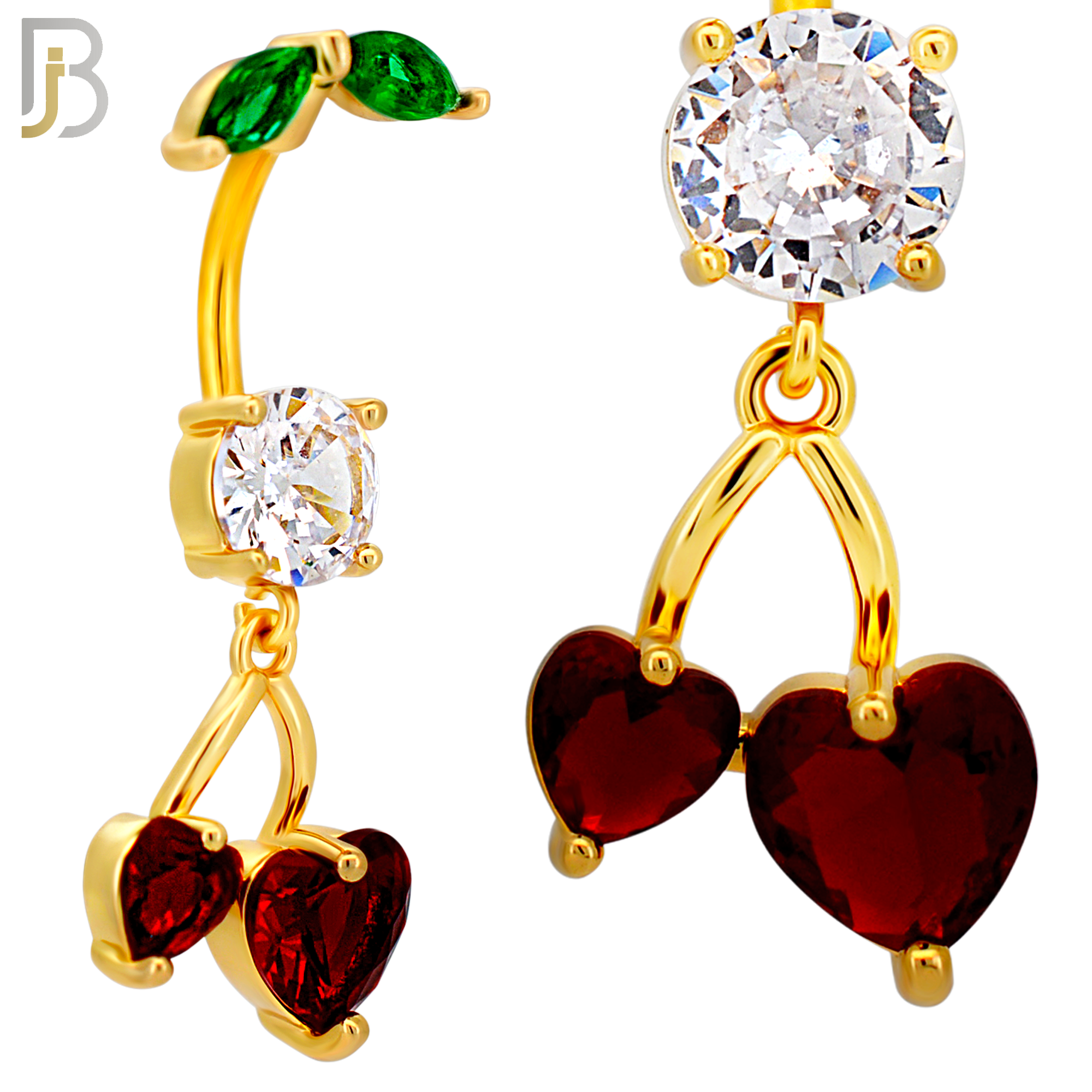 N0145 - 316L Surgical Steel Dangling Heart Cherry in Prong Set Belly Ring image 4