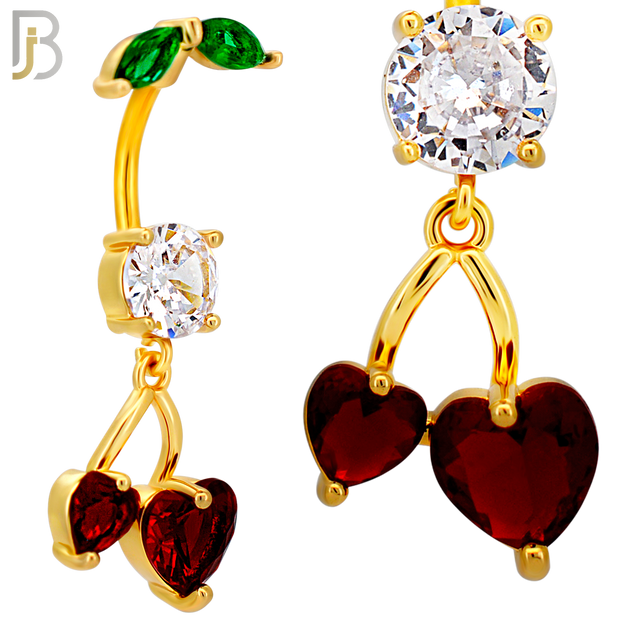 N0145 - 316L Surgical Steel Dangling Heart Cherry in Prong Set Belly Ring image 4