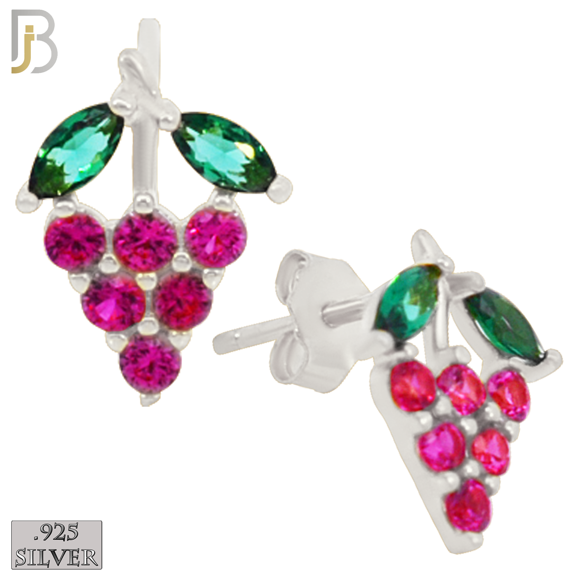925-ES201 - .925 Sterling Silver Grapes Design Earring Stud with Zircon image 1