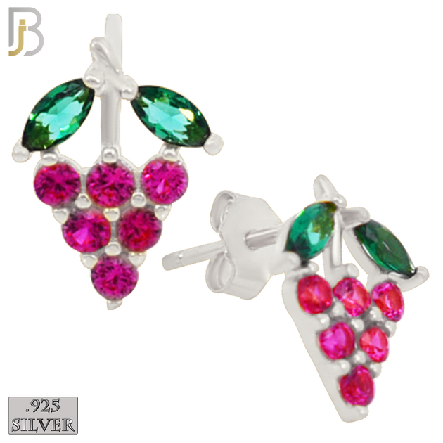 925-ES201 - .925 Sterling Silver Grapes Design Earring Stud with Zircon image 1