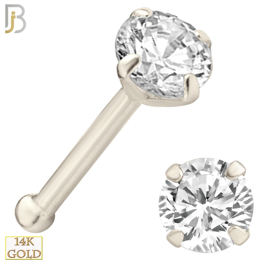 14-NR01CW-20 - 20g Thickness 14k Solid White Gold Prong Setting  Round Cubic Zircona Nose Bone image 3