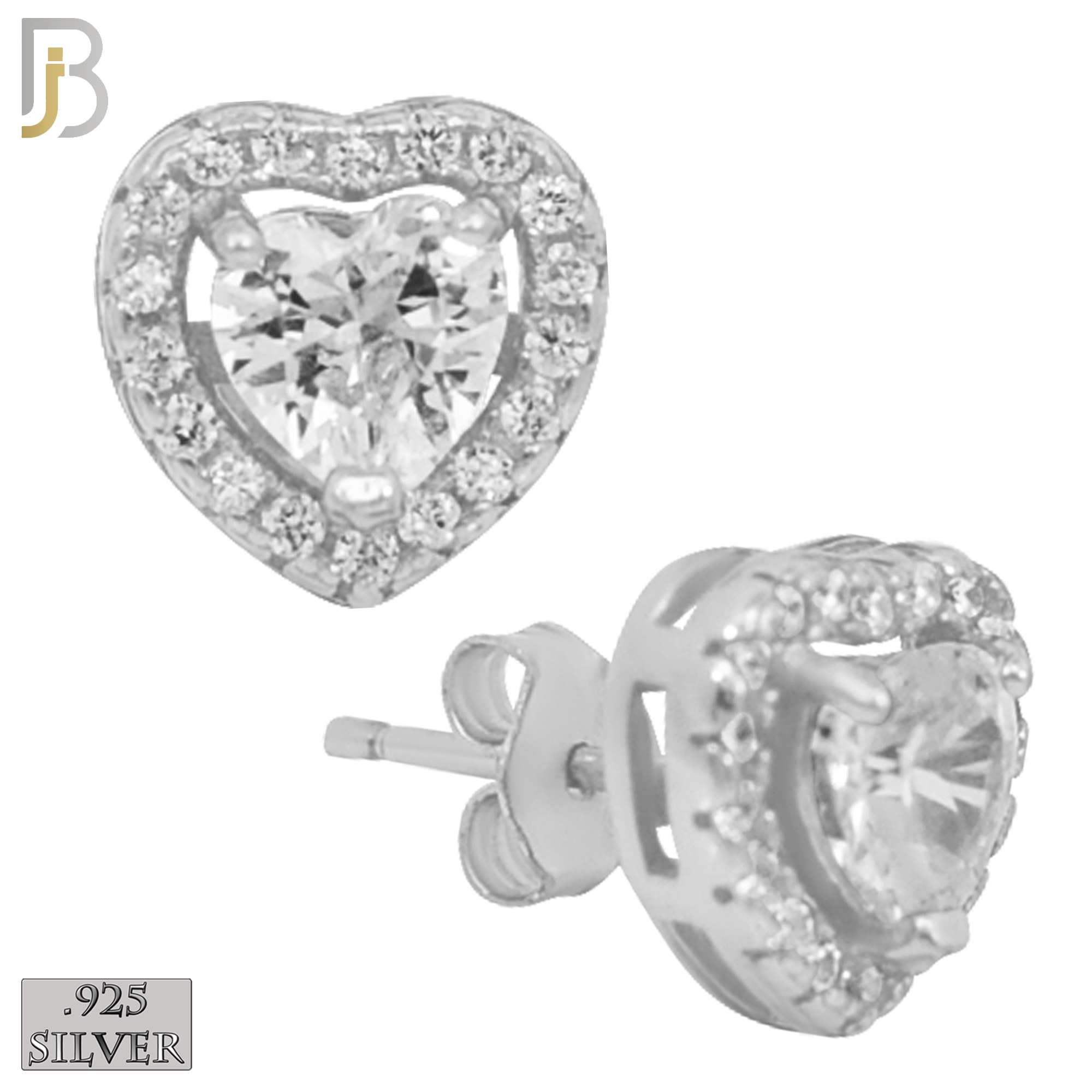 925-ES314 - 925 Sterling Silver Heart Shaped Zircon with Multi Zircon Around Stud Earrings image 1