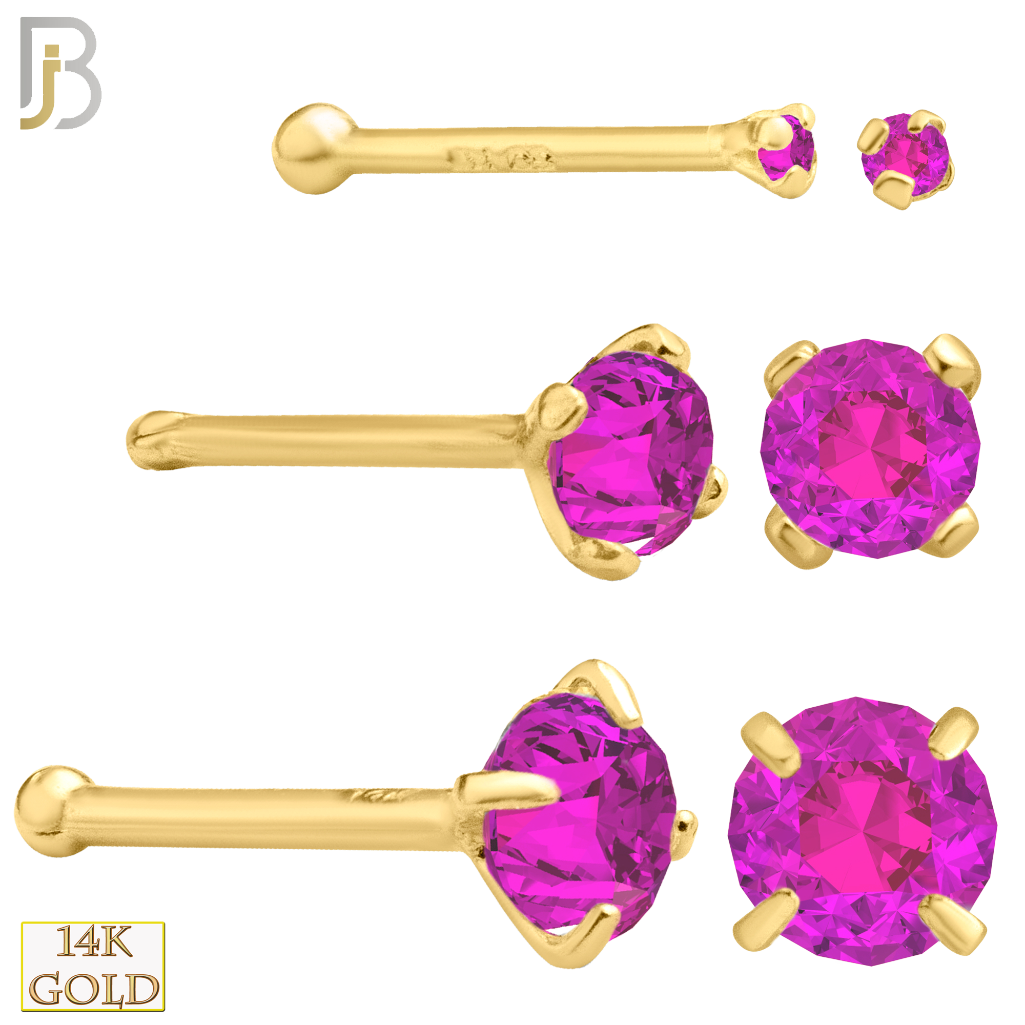 14-NR01YPS-20 - 20g - 14k Yellow Gold Nose Bone with Pink Sapphire in Prong Setting image 0