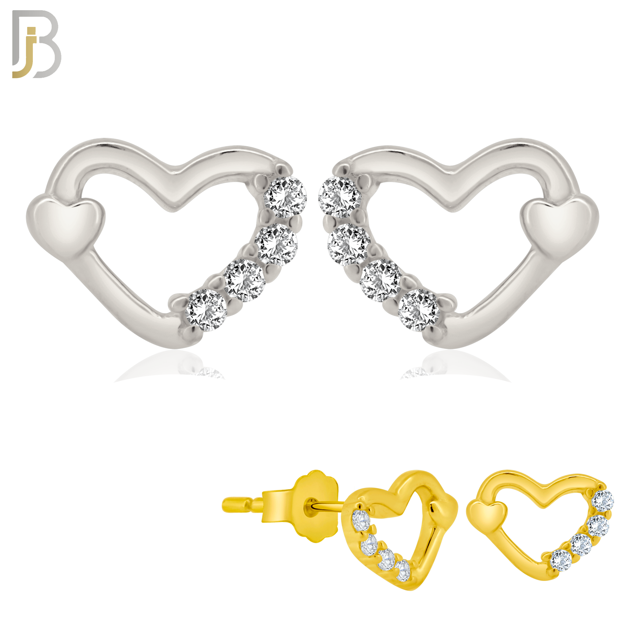 925-ES207 - Push Back - .925 Sterling Silver Heart Design Earring Stud with Clear Zircon image 0