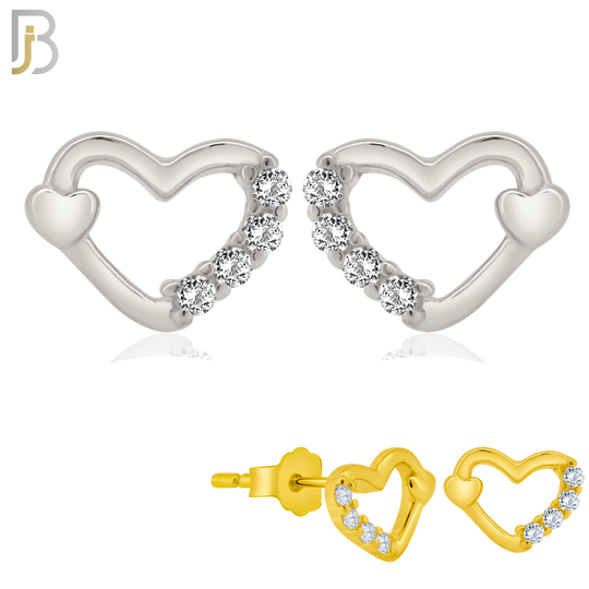925-ES207 - Push Back - .925 Sterling Silver Heart Design Earring Stud with Clear Zircon image 0