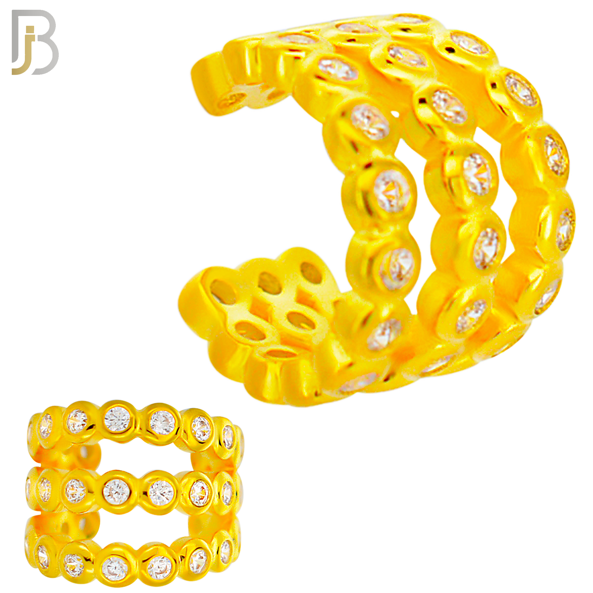FES013 - Three Hoop Bezel Set Zircon Ear Cuff In Brass ( Sold Per Piece) image 2