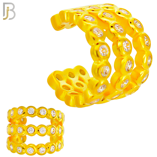 FES013 - Three Hoop Bezel Set Zircon Ear Cuff In Brass ( Sold Per Piece) image 2
