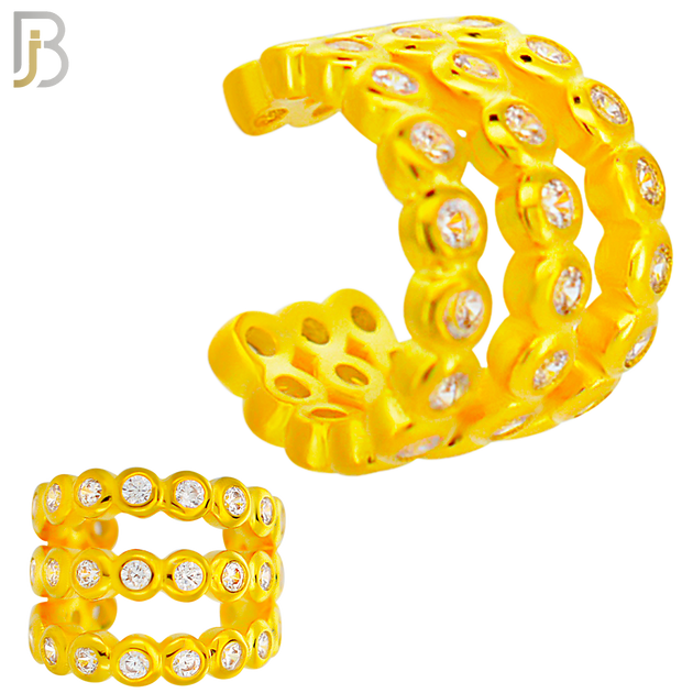 FES013 - Three Hoop Bezel Set Zircon Ear Cuff In Brass ( Sold Per Piece) image 2