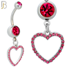 N026  - 316L Stainless Steel Dangling Hollow Heart with Zircon Design Belly Ring with 4mm Screw Ball image
