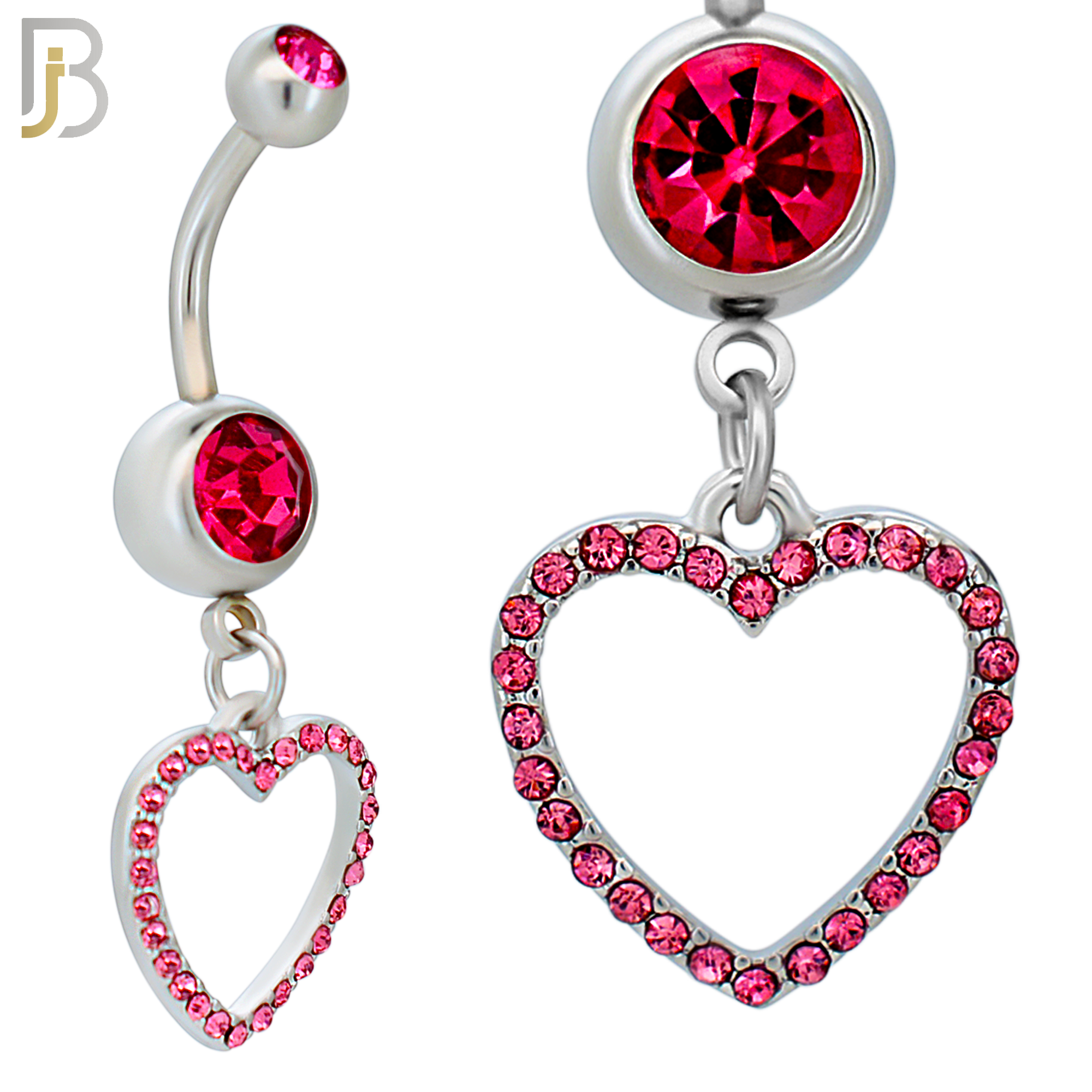 N026  - 316L Stainless Steel Dangling Hollow Heart with Zircon Design Belly Ring with 4mm Screw Ball image