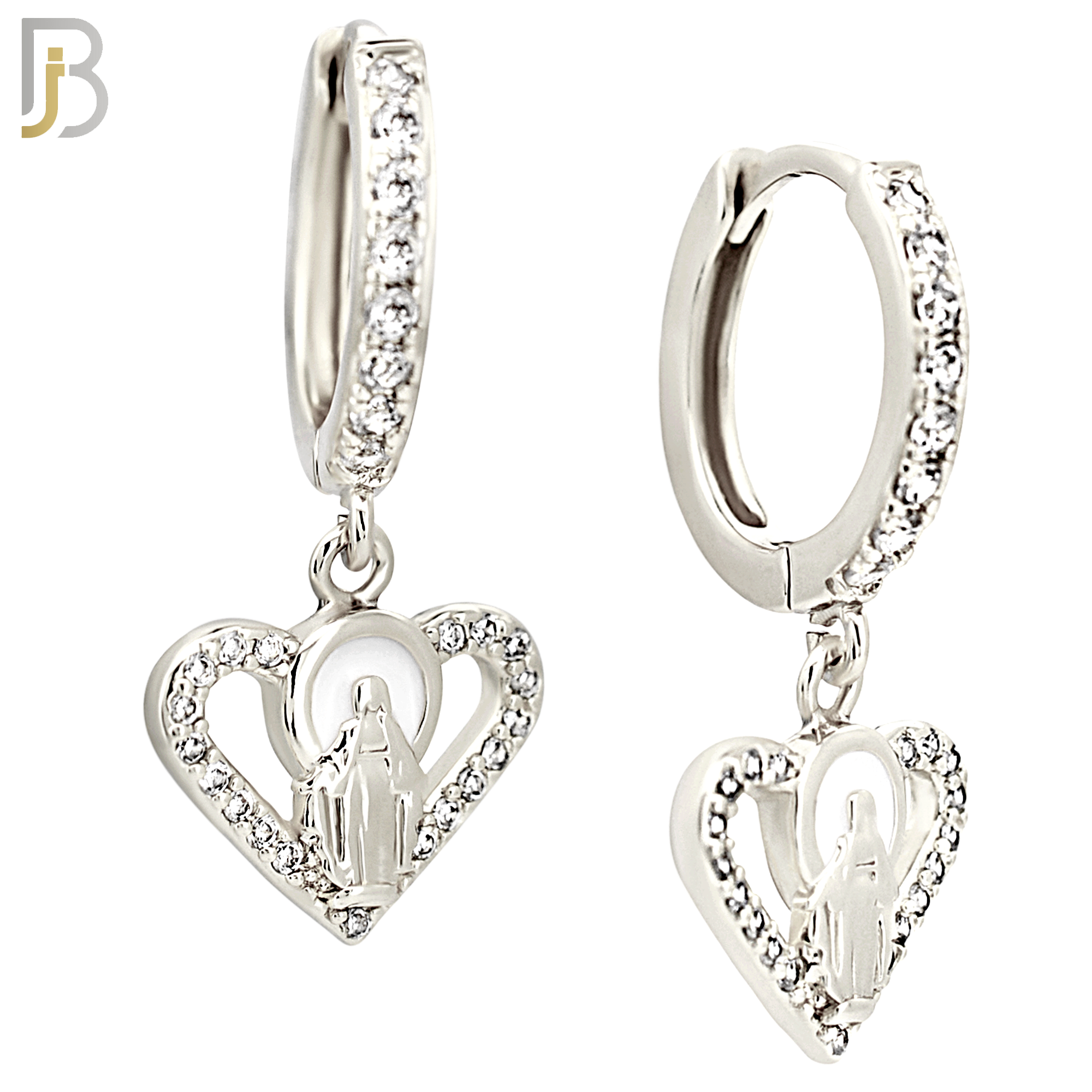 ES496 - 316L Stainless Steel Dangling Halo Virgin Mary Heart  Huggies Earrings image 1