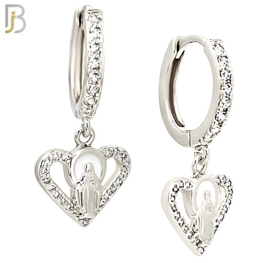 ES496 - 316L Stainless Steel Dangling Halo Virgin Mary Heart  Huggies Earrings image 1