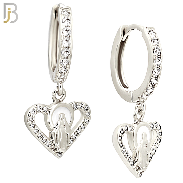 ES496 - 316L Stainless Steel Dangling Halo Virgin Mary Heart  Huggies Earrings image 1
