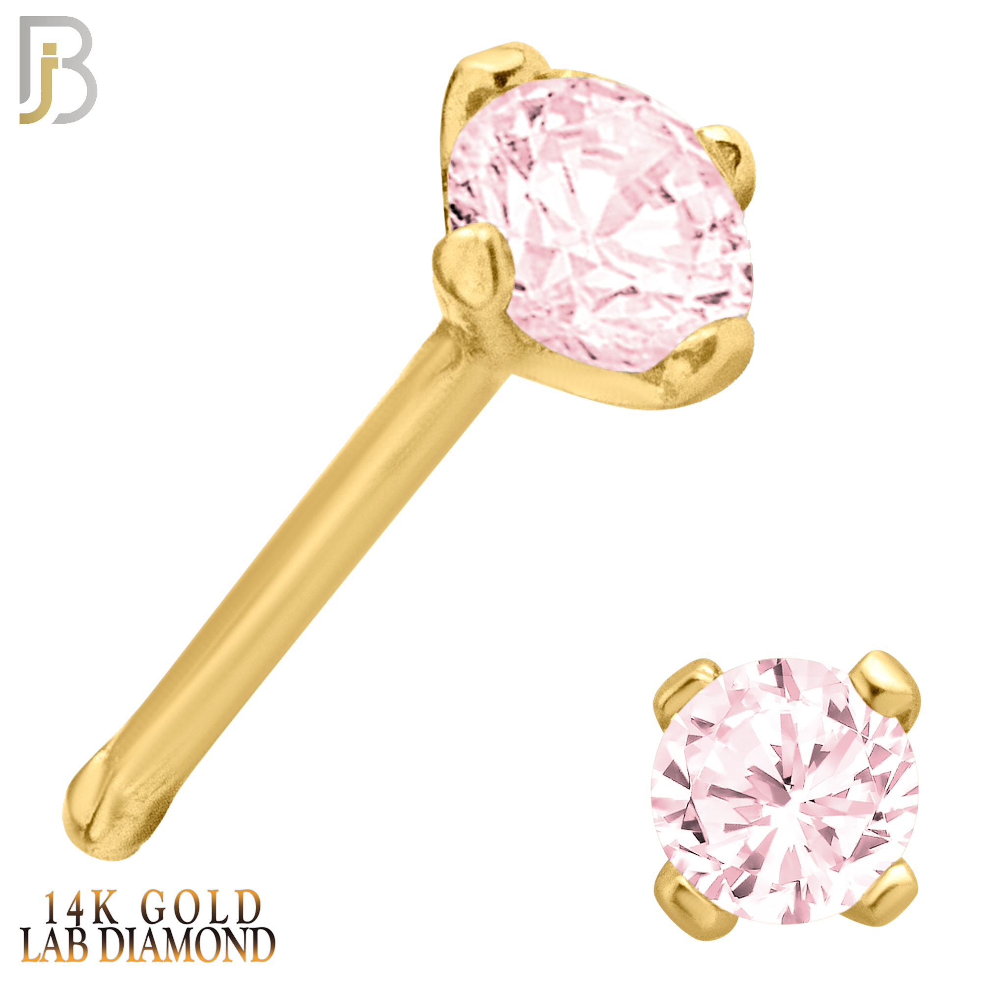 14-NR01LYP -  14k Yellow Gold Nose Bone with Pink Lab Diamond in Prong Setting image 0