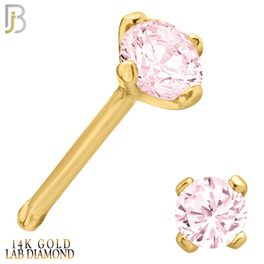 14-NR01LYP -  14k Yellow Gold Nose Bone with Pink Lab Diamond in Prong Setting image 0