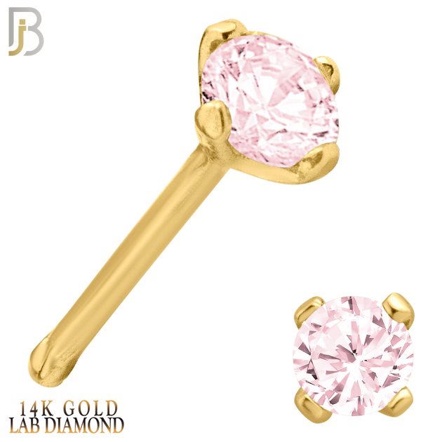 14-NR01LYP -  14k Yellow Gold Nose Bone with Pink Lab Diamond in Prong Setting image 0