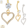 14-N002 - 14k Solid Gold Dangle Navel Belly Ring with 12mm Heart Design image 0