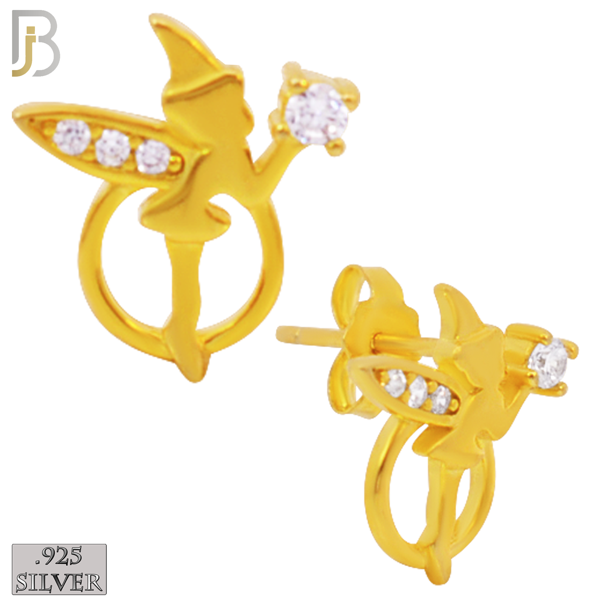925-ES213 - .925 Sterling Silver Fairy Design Earring Stud with Clear Zircon image 2