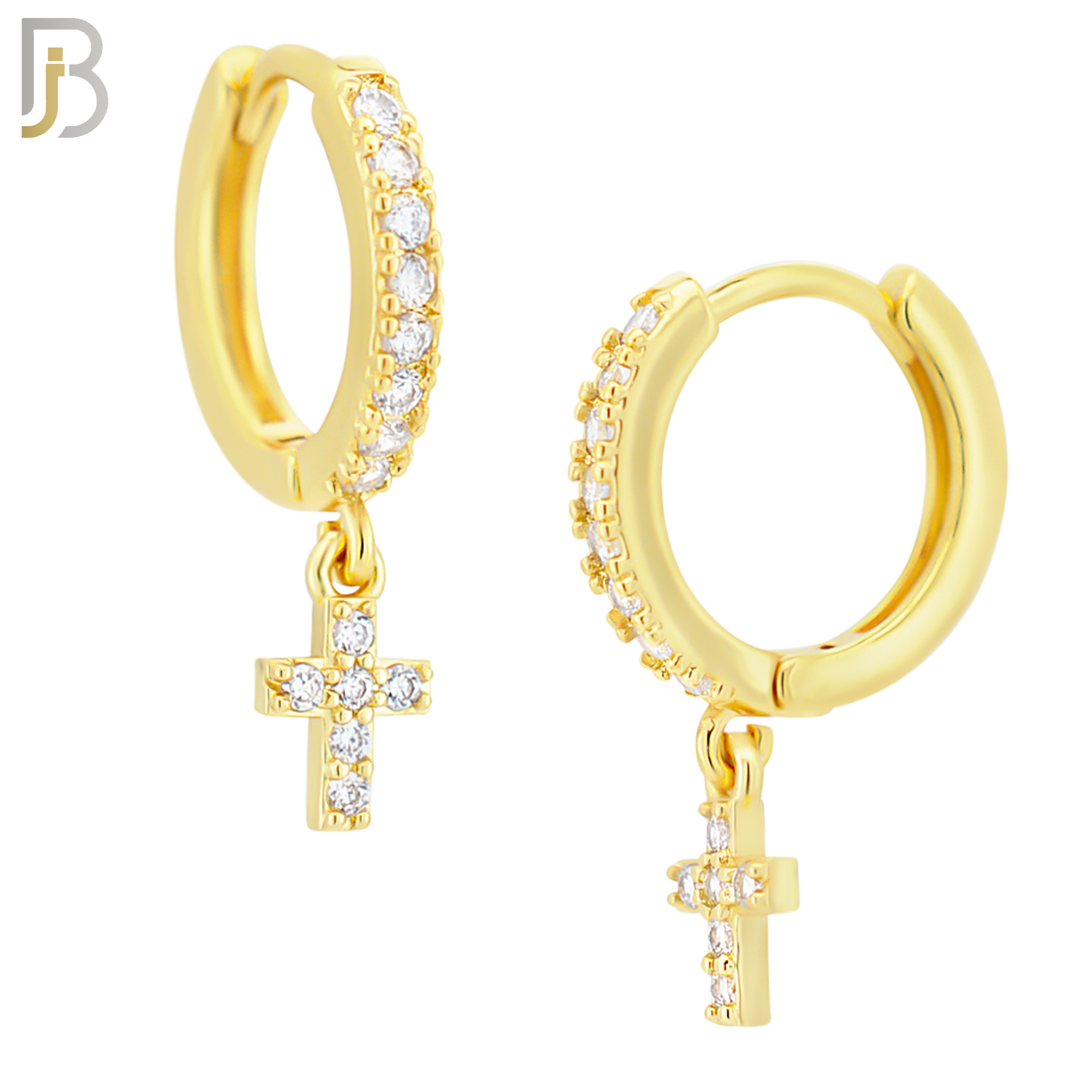 ES109 - 316L Stainless Steel Dangling Cross with Zircon Huggies Clip On image 3