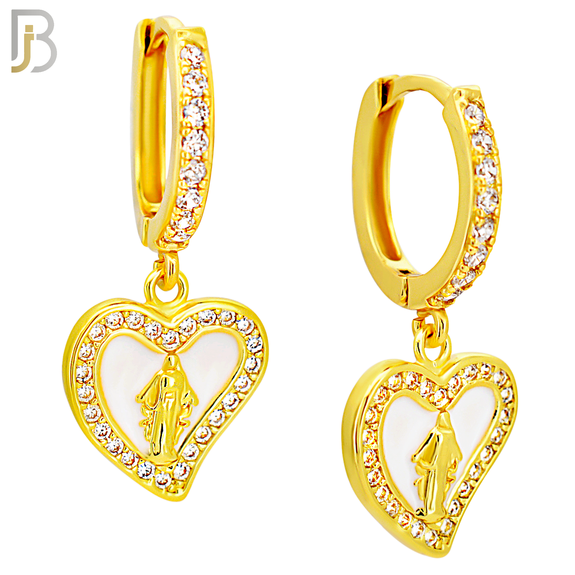 ES494 - 316L Stainless Steel Dangling Virgin Mary in Heart Huggies Earrings image 2