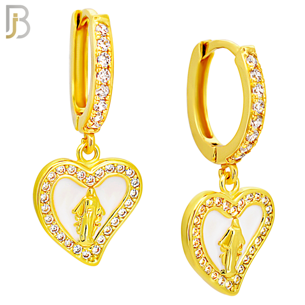 ES494 - 316L Stainless Steel Dangling Virgin Mary in Heart Huggies Earrings image 2