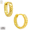 925-ES455 - 925 Sterling Silver Plain Carved Lines Edge Huggies Hoop Earrings image 2