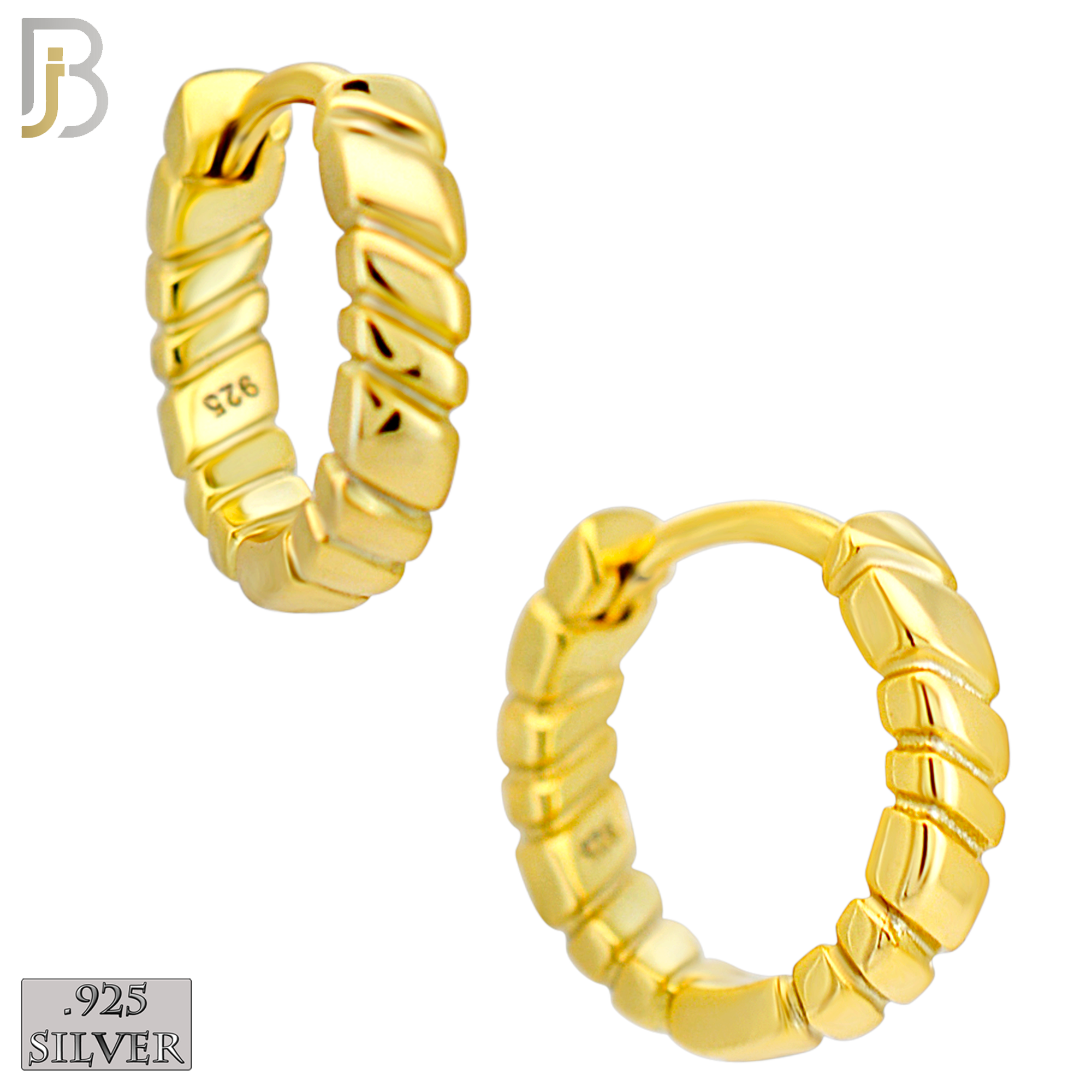 925-ES455 - 925 Sterling Silver Plain Carved Lines Edge Huggies Hoop Earrings image 2