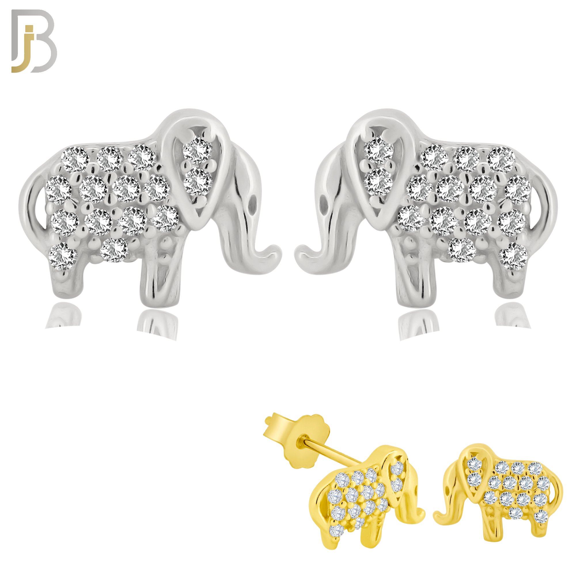 925-ES196 - .925 Sterling Silver Elephant Design Earring Stud with Clear Zircon image 0