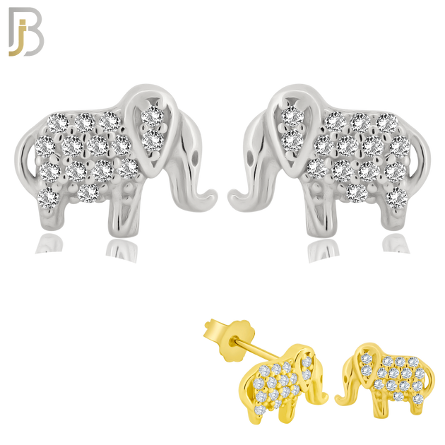 925-ES196 - .925 Sterling Silver Elephant Design Earring Stud with Clear Zircon image 0